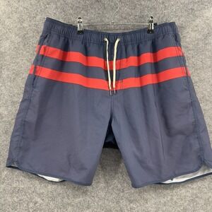 Fair Harbor The Anchor Swim Trunks Mens 2XL Blue Red Stripe Lined